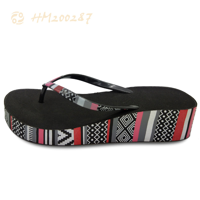 Wedge Platform Flip Flops Geometric Heel Thong Slippers Ladies