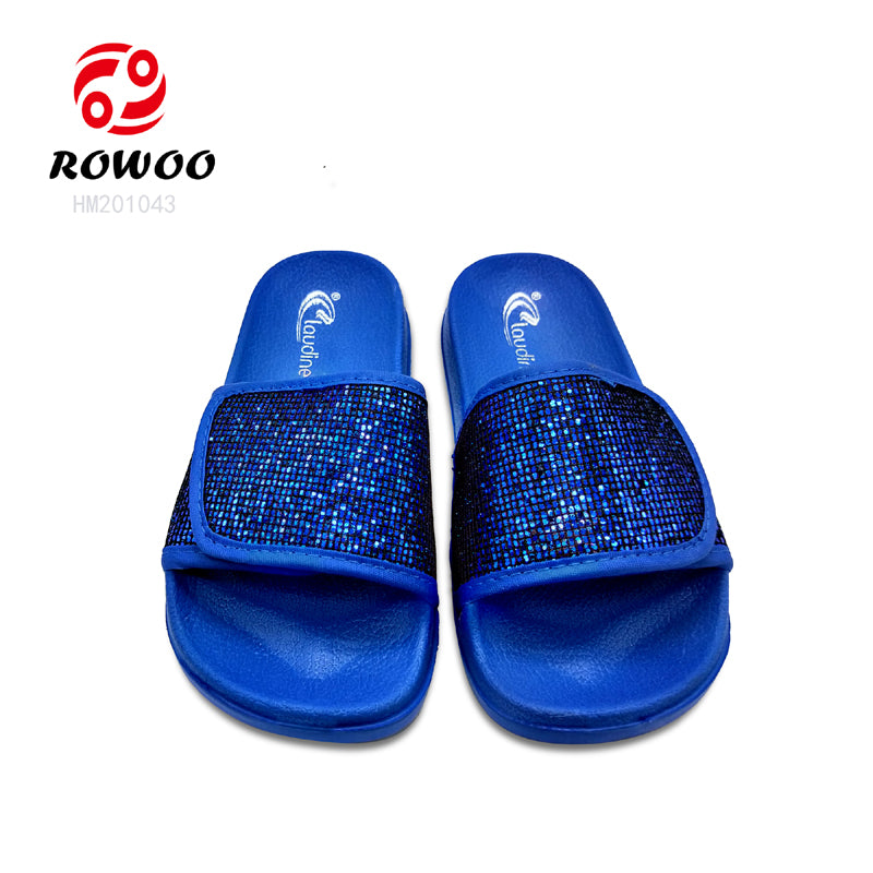 kids slide sandals blue children EVA slippers summer magic tape adjustable kids slide sandals glitter blue