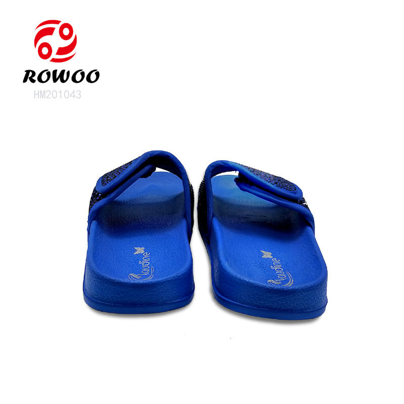 kids slide sandals blue children EVA slippers summer magic tape adjustable kids slide sandals glitter blue