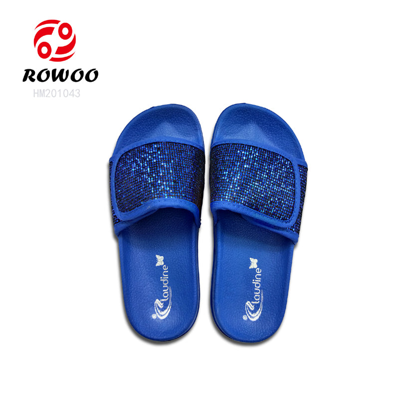 kids slide sandals blue children EVA slippers summer magic tape adjustable kids slide sandals glitter blue