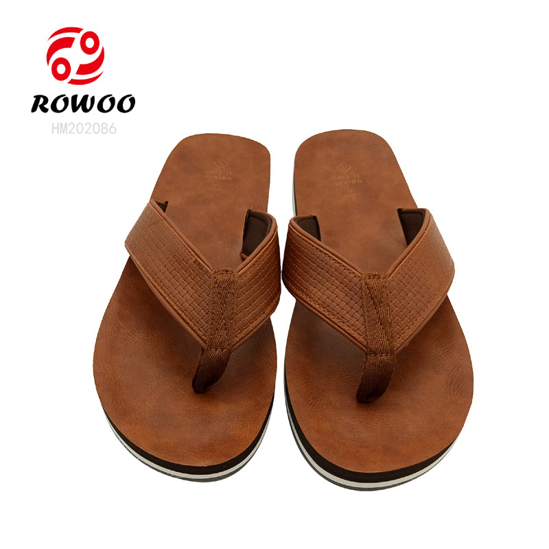 Wholesale Men PU Leather Flip Flops High Quality Men Anti-slip Slides Shoes Custom Logo Slippers for Men