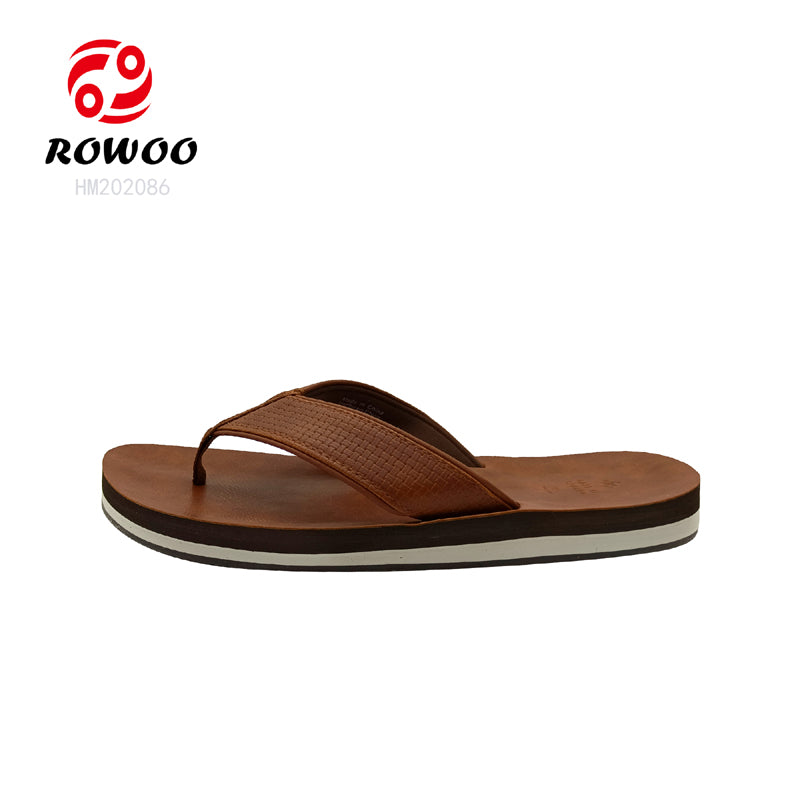 Wholesale Men PU Leather Flip Flops High Quality Men Anti-slip Slides Shoes Custom Logo Slippers for Men