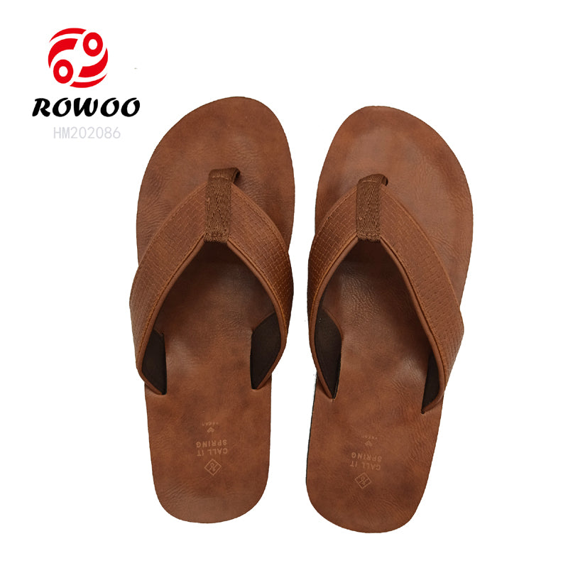 Wholesale Men PU Leather Flip Flops High Quality Men Anti-slip Slides Shoes Custom Logo Slippers for Men