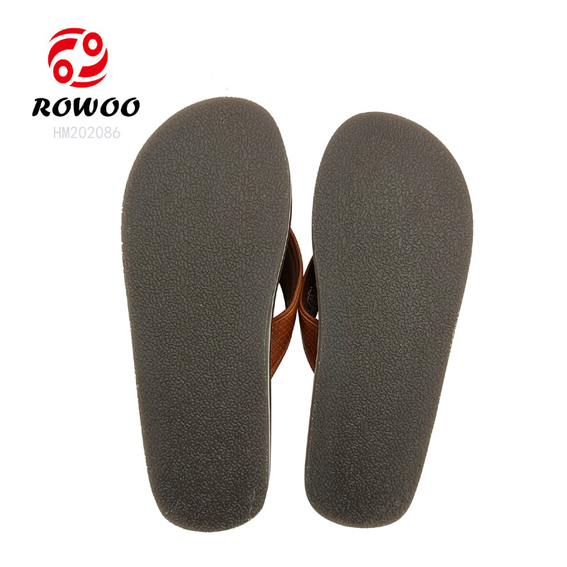 Wholesale Men PU Leather Flip Flops High Quality Men Anti-slip Slides Shoes Custom Logo Slippers for Men