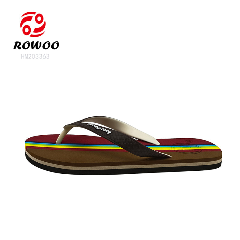 Men Striped Hit Color Flip-Flops Fashion Rainbow Print Slippers Summer Beach Casual Slippers Outdoor Sandals