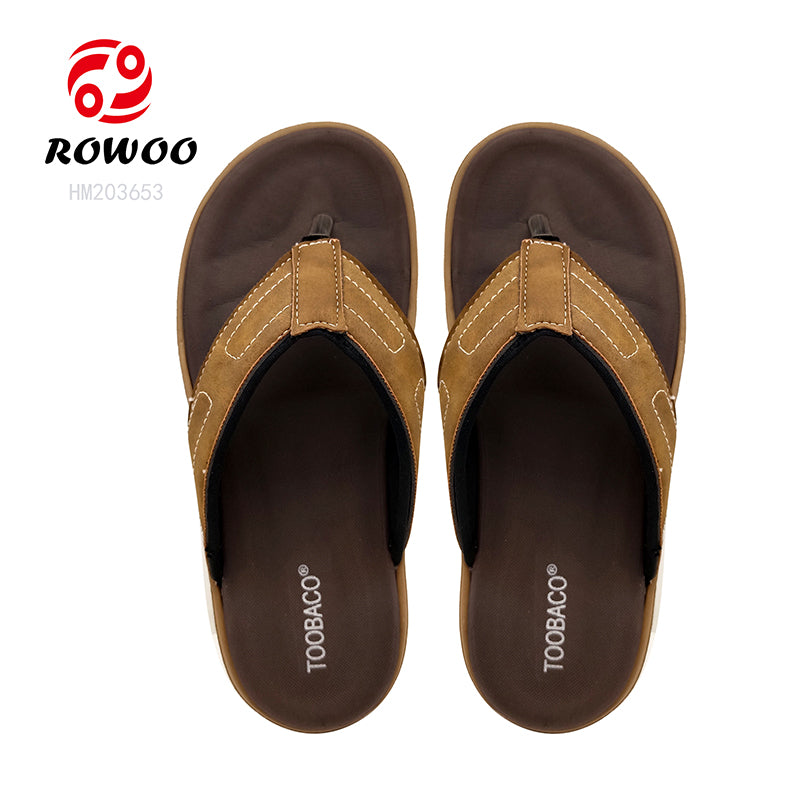 High Quality Men's Fancy Leather Sandals Custom Logo Beach Flip Flops