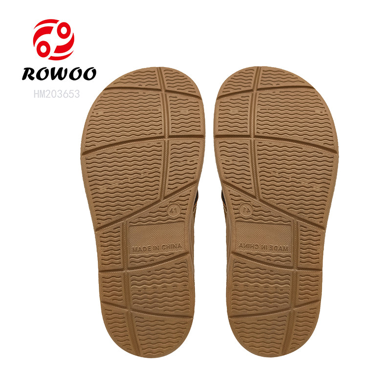 High Quality Men's Fancy Leather Sandals Custom Logo Beach Flip Flops