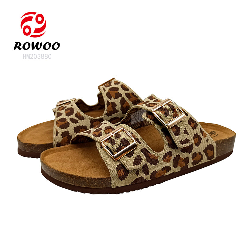 Leopard Print Woven Women Solid Thick Sole Cork Sandals