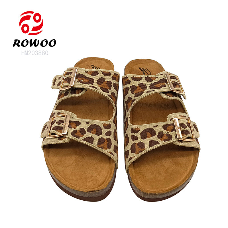 Leopard Print Woven Women Solid Thick Sole Cork Sandals