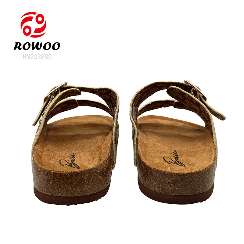Leopard Print Woven Women Solid Thick Sole Cork Sandals