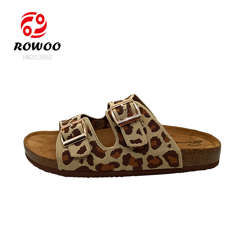 Leopard Print Woven Women Solid Thick Sole Cork Sandals