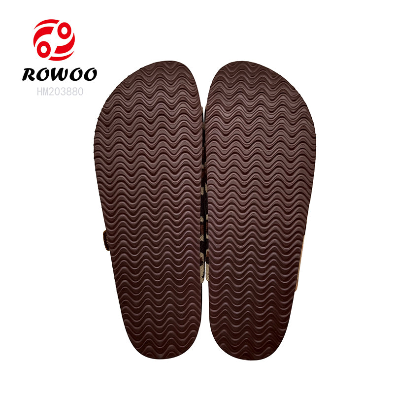 Leopard Print Woven Women Solid Thick Sole Cork Sandals
