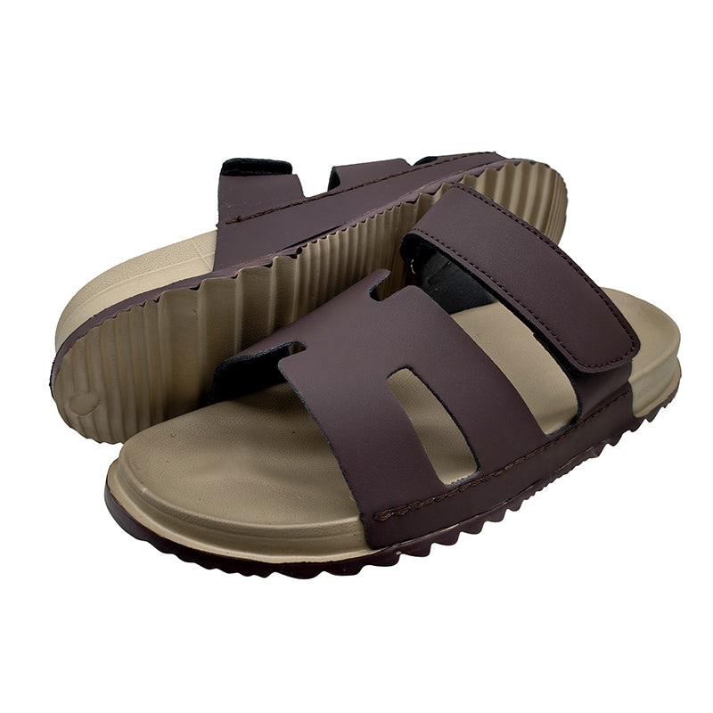 Men PU Leather Slide Sandals Adjustable Strap Non Slip Summer Casual Slippers