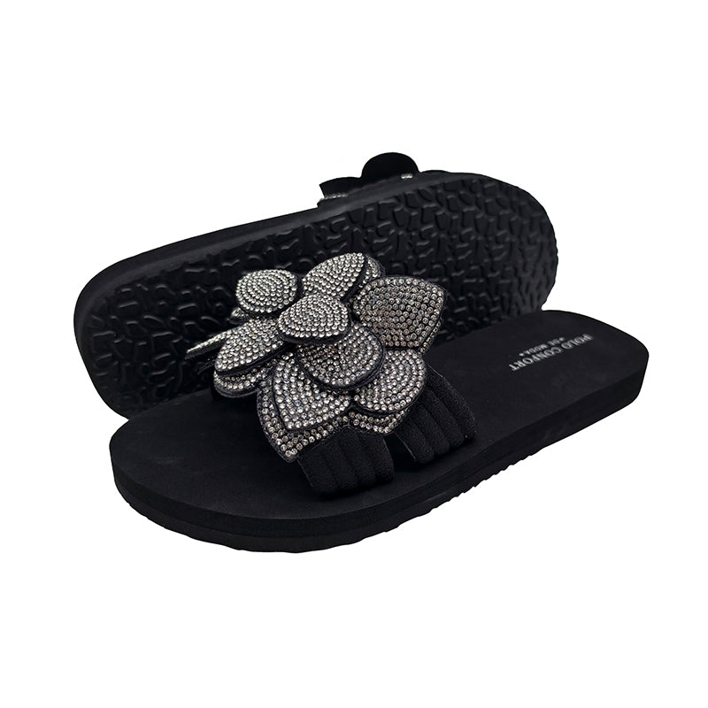 Wholesale Women Rhinestone Flower Slide Sandals