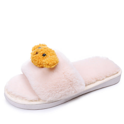 Kids Fur Slides With Strap Children Furry Slippers Kid Fuzzy Sandals Animal Cute Dog