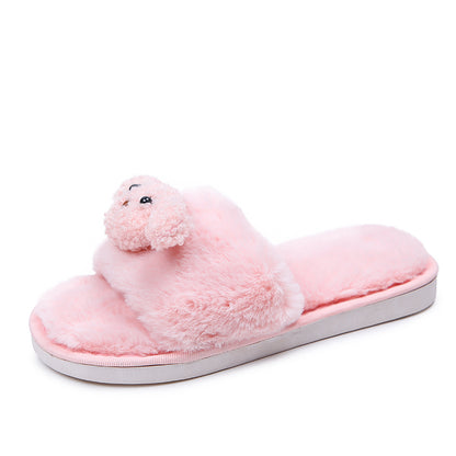 Kids Fur Slides With Strap Children Furry Slippers Kid Fuzzy Sandals Animal Cute Dog