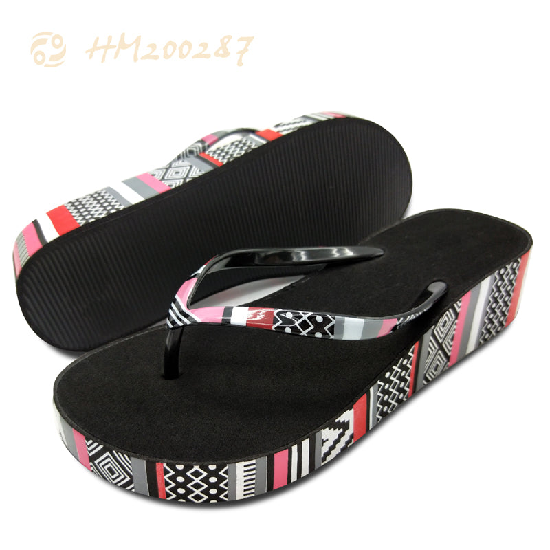 Wedge Platform Flip Flops Geometric Heel Thong Slippers Ladies