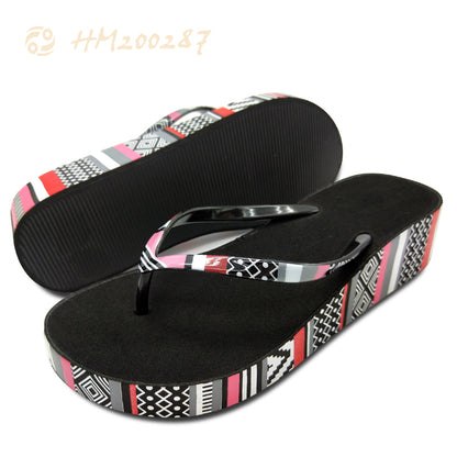 Wedge Platform Flip Flops Geometric Heel Thong Slippers Ladies