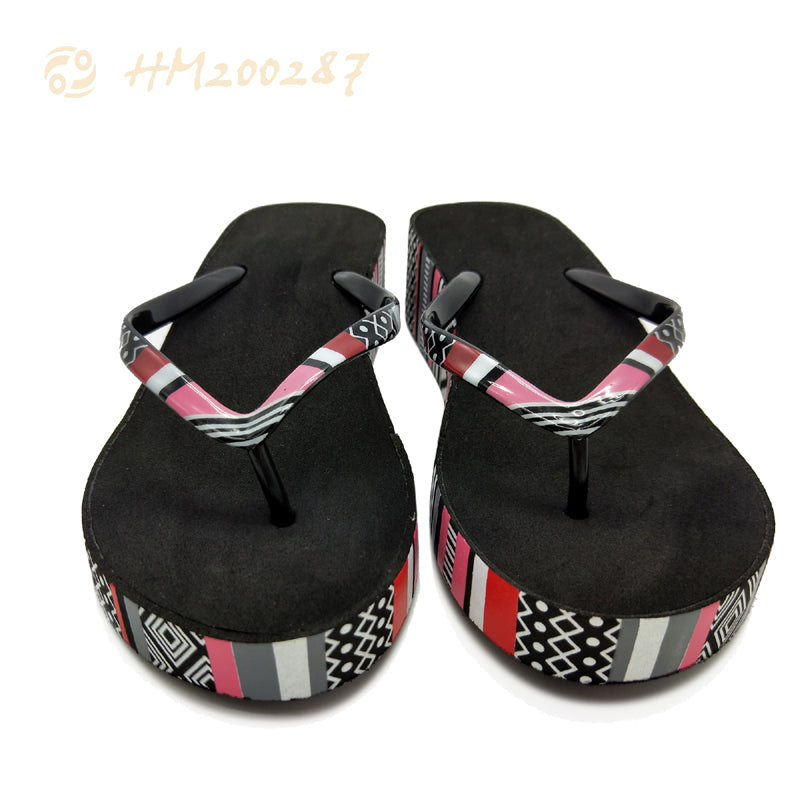 Wedge Platform Flip Flops Geometric Heel Thong Slippers Ladies