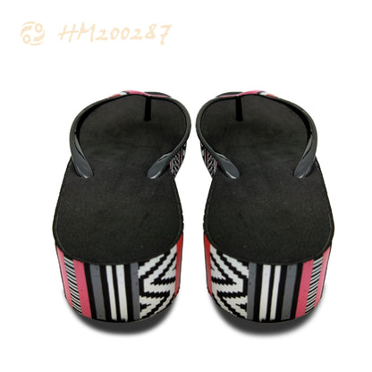Wedge Platform Flip Flops Geometric Heel Thong Slippers Ladies