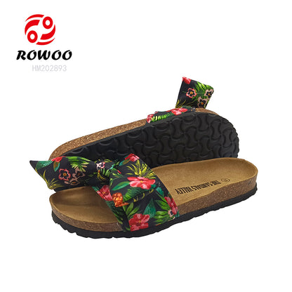 Wholesale Customized Slides Slippers Cork Sole Sandals For Women Fabric Upper