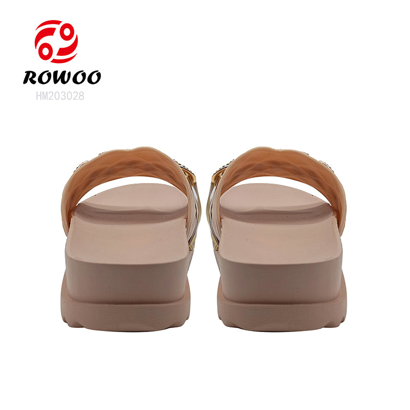Custom platform slippers women's slide sandals Metal decoration thick bottom