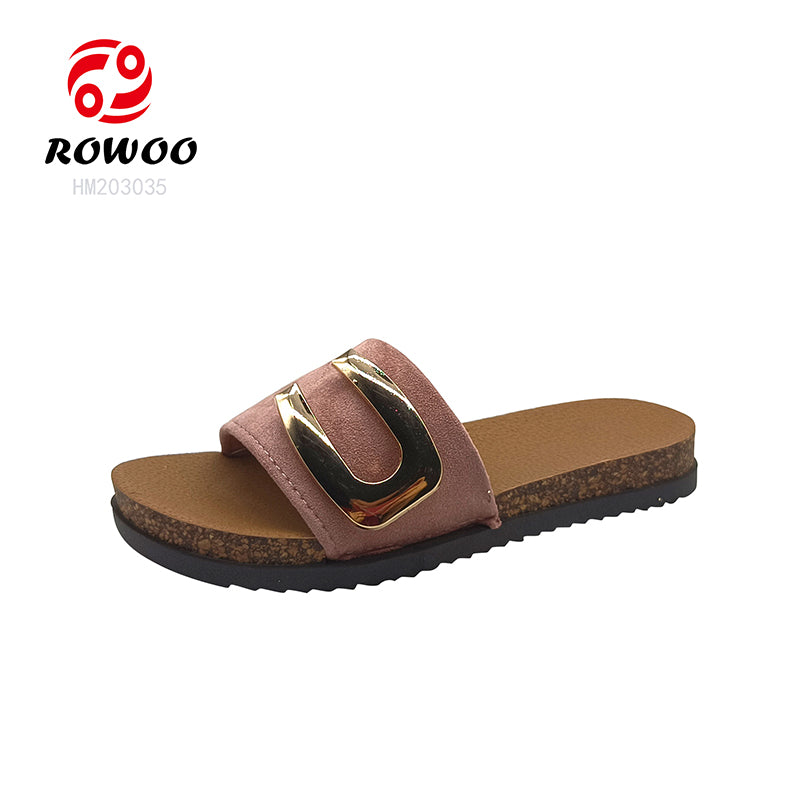 Custom Wholesale Summer Beach Sandals Metal Ring Slide Slippers