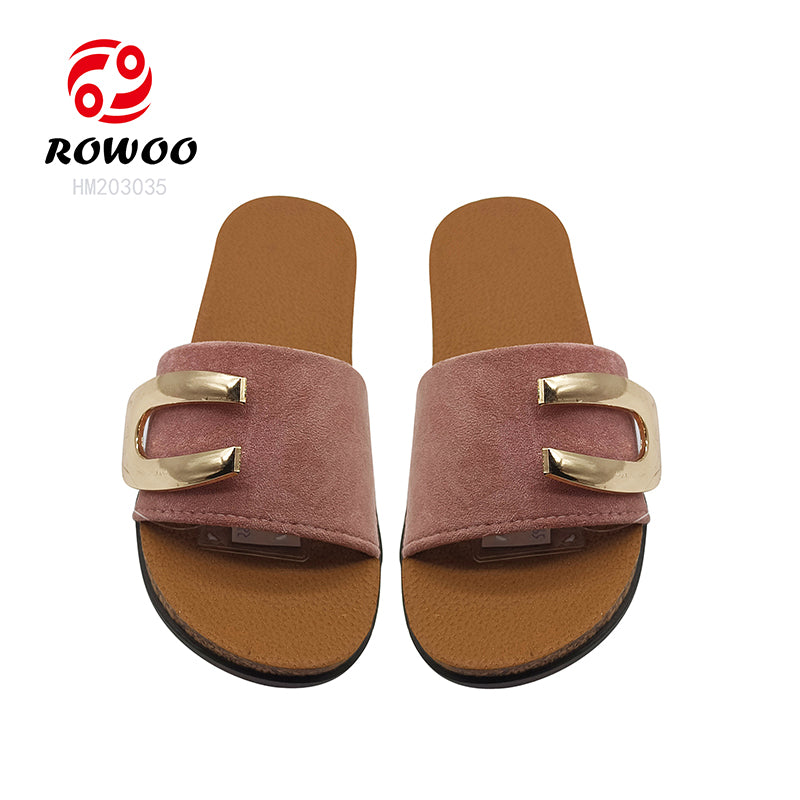 Custom Wholesale Summer Beach Sandals Metal Ring Slide Slippers