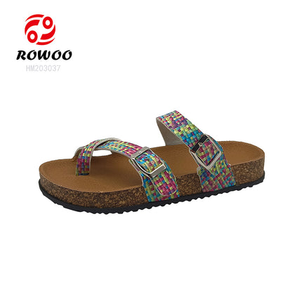 Wholesale Women's Cork Sandals PVC Sole Casual Outdoor Shoes Round Anti-Slip Feature Leather/Mesh Lining EVA Insole