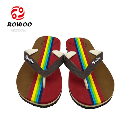 Men Striped Hit Color Flip-Flops Fashion Rainbow Print Slippers Summer Beach Casual Slippers Outdoor Sandals