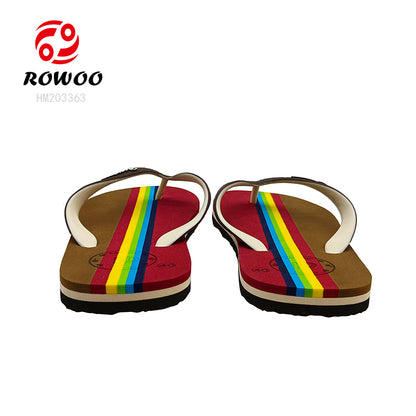 Men Striped Hit Color Flip-Flops Fashion Rainbow Print Slippers Summer Beach Casual Slippers Outdoor Sandals