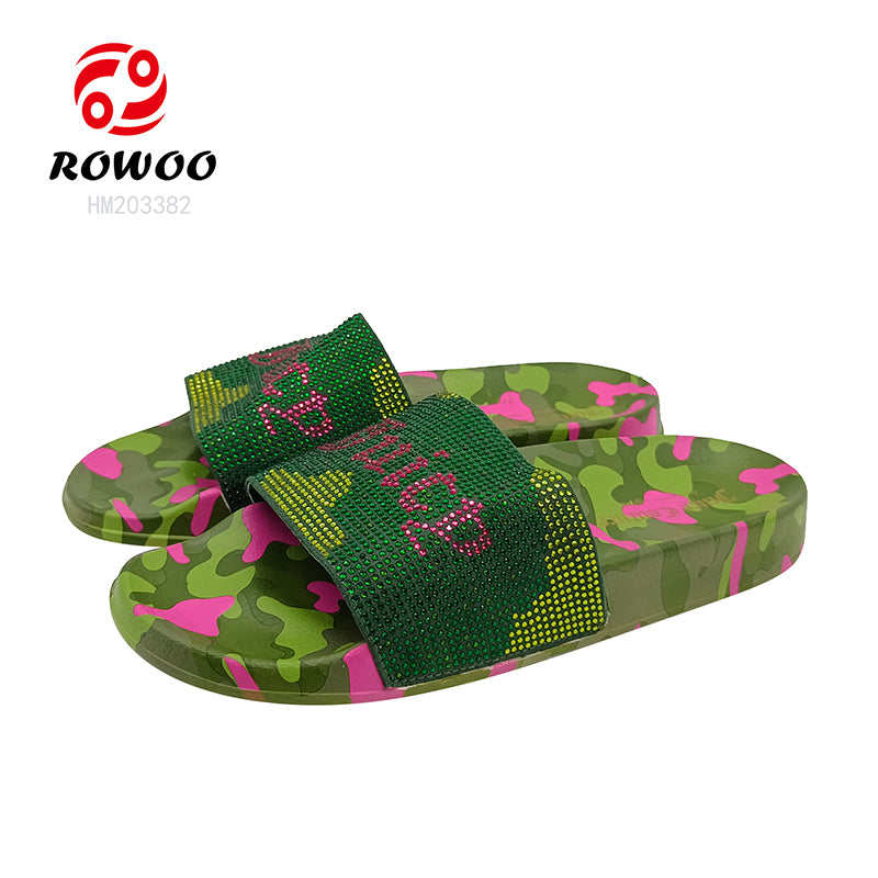 Women Casual Slippers Diamond Camo Print Sandals Women Summer Beach Drag Heightening Sandals