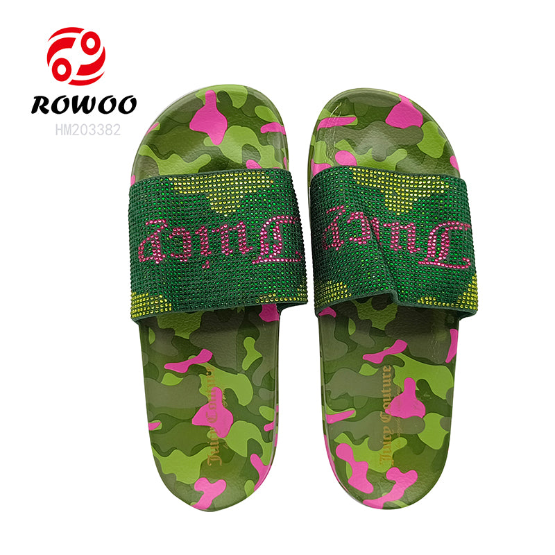Women Casual Slippers Diamond Camo Print Sandals Women Summer Beach Drag Heightening Sandals