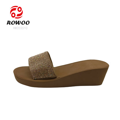 2024 Summer Women's High Quality Casual Wedge Flip Flops Lightweight Open Toe Slipper Pumps with round Custom Logo Beach Use