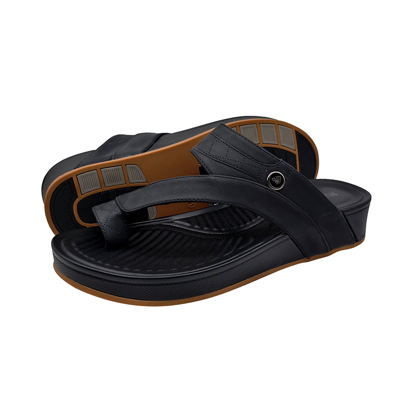 Wholesale Men Customized Logo Outdoor Sandals Black Thick Bottom Leather Shoes Middle East Design Sandals for Man