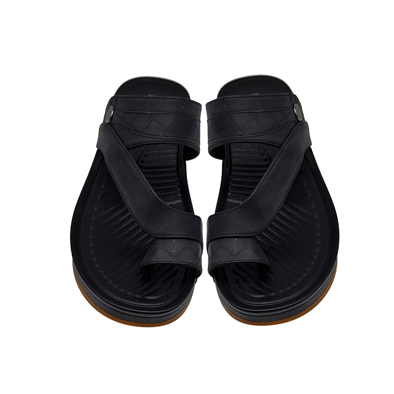 Wholesale Men Customized Logo Outdoor Sandals Black Thick Bottom Leather Shoes Middle East Design Sandals for Man