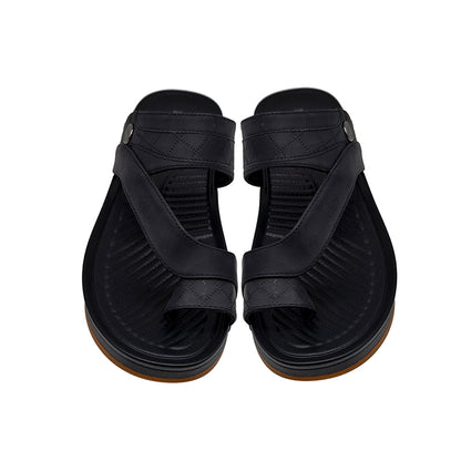 Wholesale Men Customized Logo Outdoor Sandals Black Thick Bottom Leather Shoes Middle East Design Sandals for Man