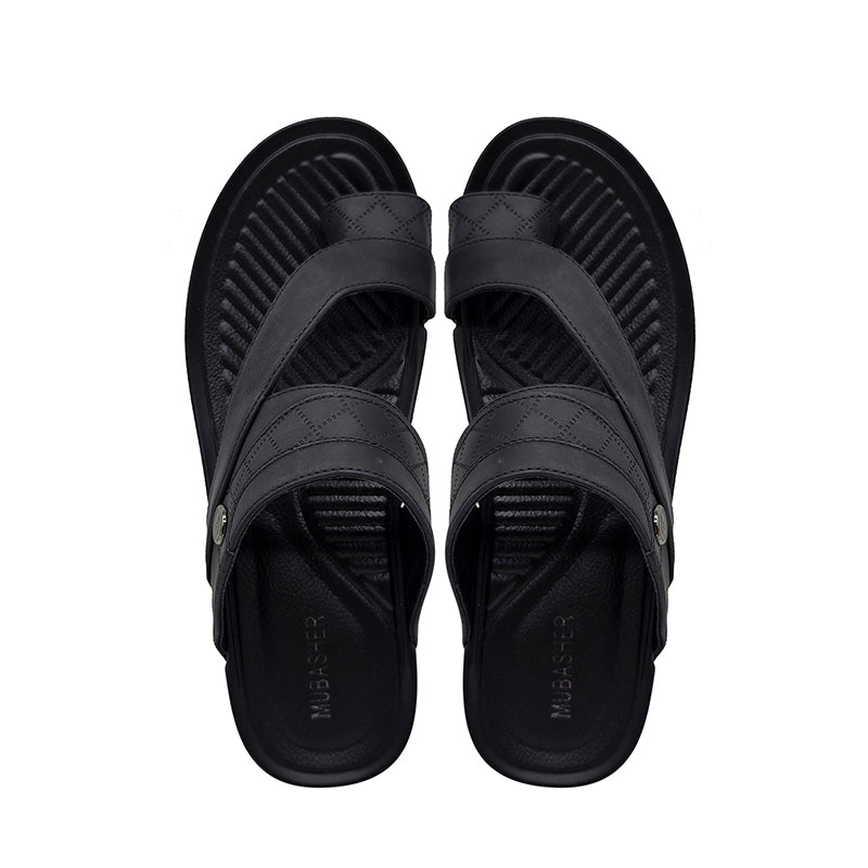 Wholesale Men Customized Logo Outdoor Sandals Black Thick Bottom Leather Shoes Middle East Design Sandals for Man