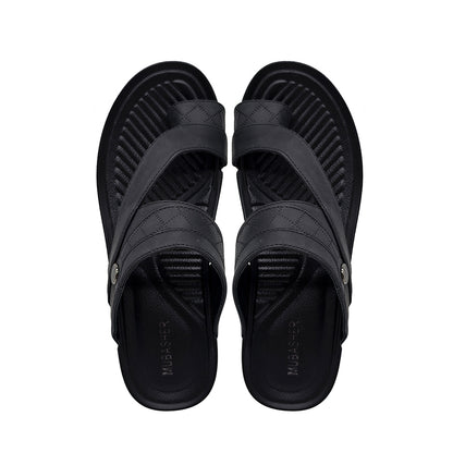 Wholesale Men Customized Logo Outdoor Sandals Black Thick Bottom Leather Shoes Middle East Design Sandals for Man
