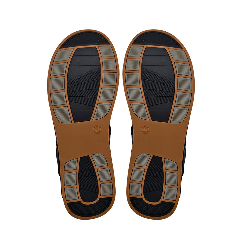 Wholesale Men Customized Logo Outdoor Sandals Black Thick Bottom Leather Shoes Middle East Design Sandals for Man