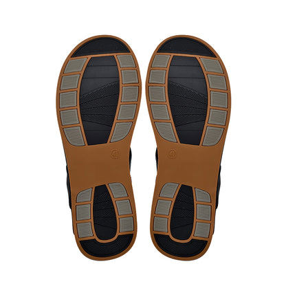 Wholesale Men Customized Logo Outdoor Sandals Black Thick Bottom Leather Shoes Middle East Design Sandals for Man