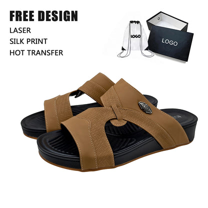 Middle East Men Leather Sandals Rubber Outsole  Slip-on Shoes for Summer