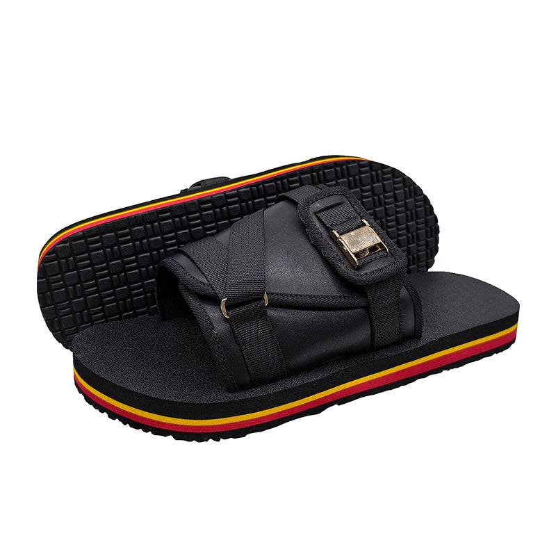 PU Upper Men Slide Sandals EVA Mid TPR Outsole Custom Logo OEM