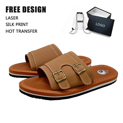 Customized Logo Men PU Slipper Shoes Fashion Slide Shoes Wholesale Cheap Price