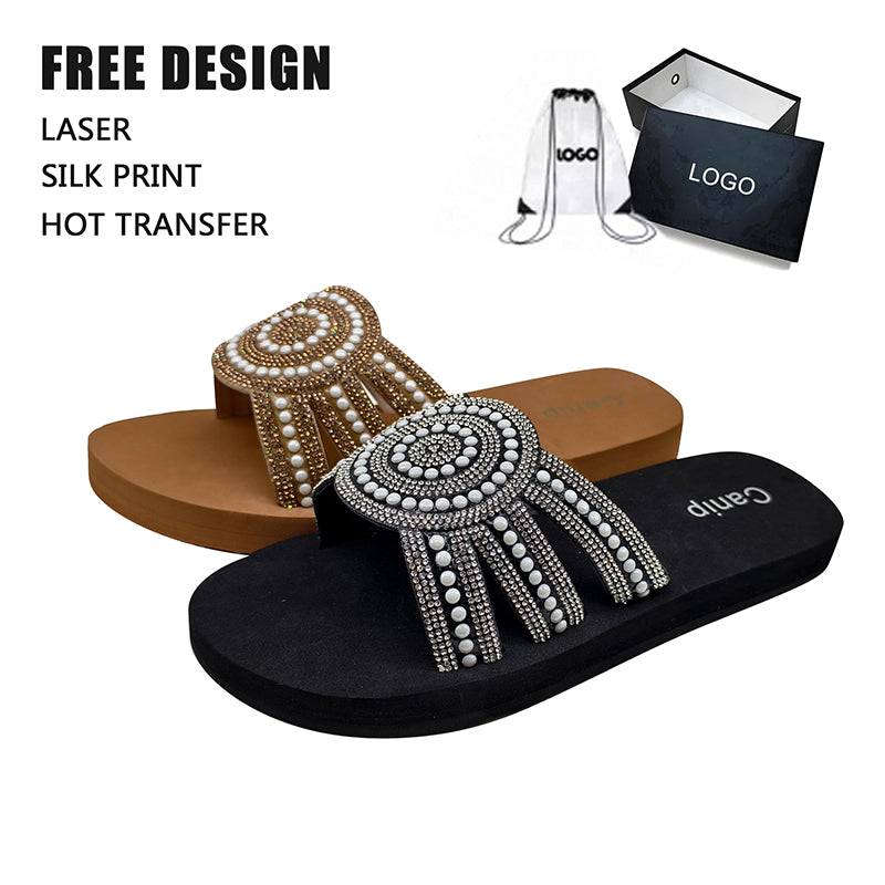 Custom Rhinestone Slide Sandals for Women | EVA Sole Comfort Slippers OEM