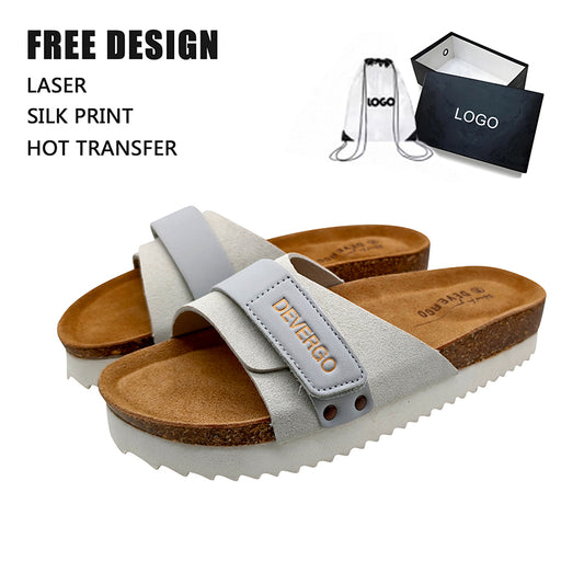 Custom Men’s Cork Slide Slippers | PU Leather Upper, Breathable EVA Non-Slip Beach Sandals