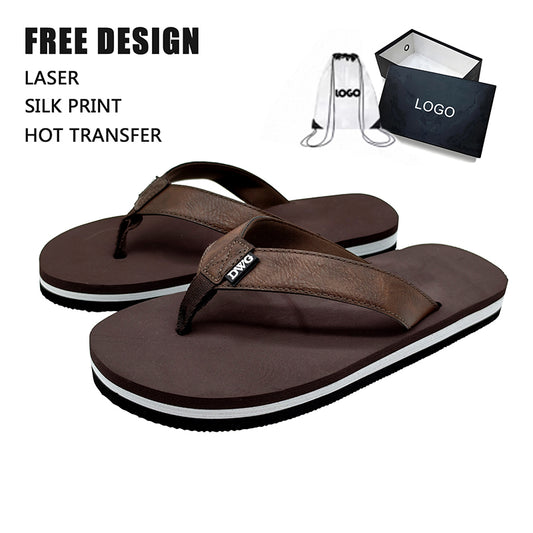Custom Men's PU Leather Strap Flip Flops | OEM EVA Sole & Non-slip