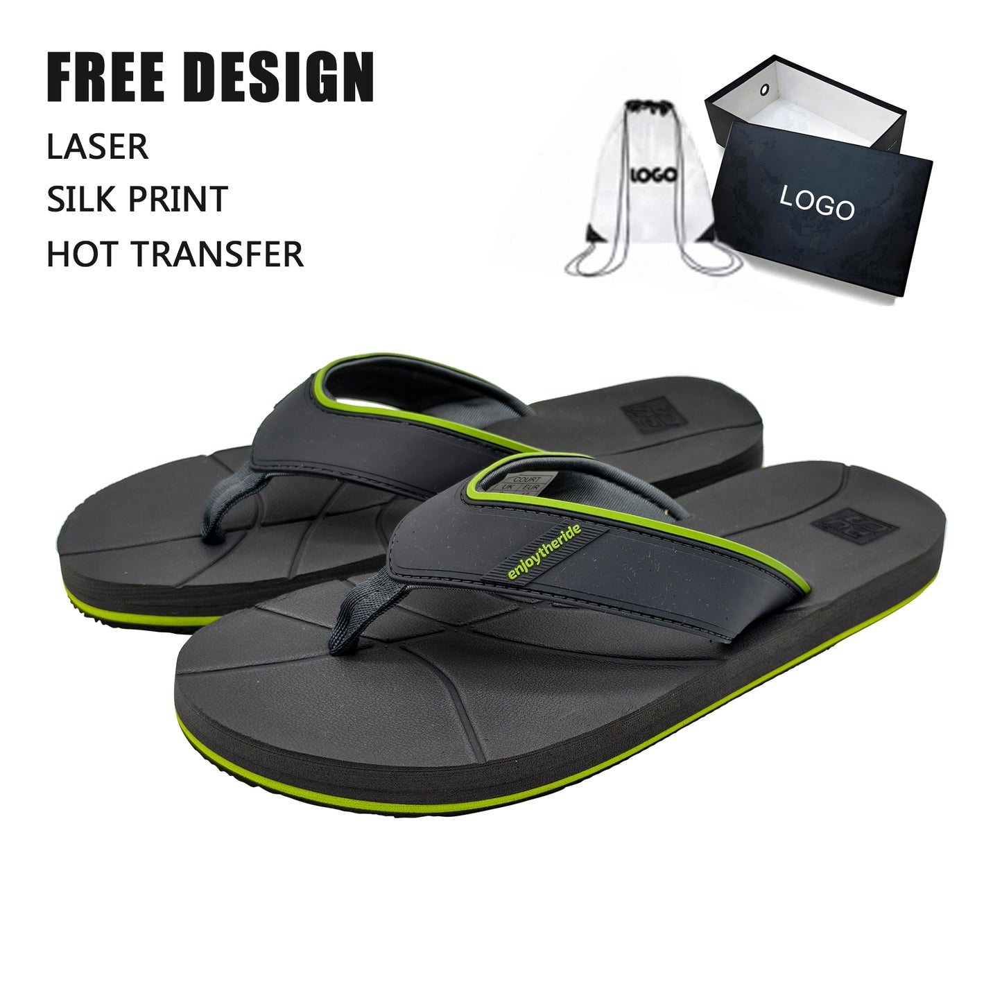 Custom Logo Men's Thong Sandals, Lightweight EVA Sole Outdoor Flip Flops