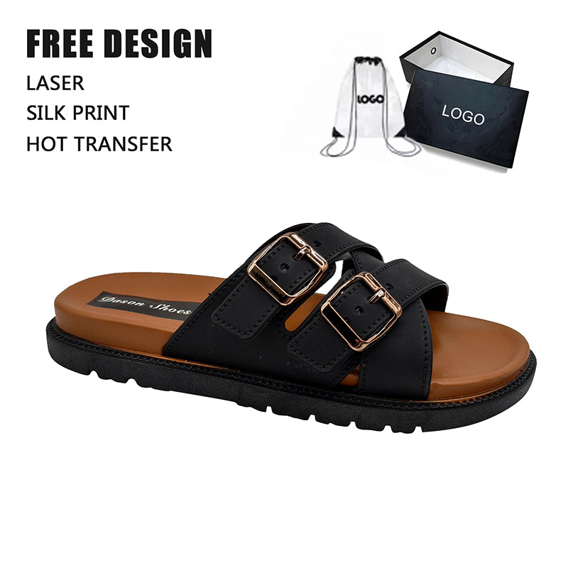 OEM PU Upper X-Band Slider Slippers | Two Buckles Ladies Casual Slides for Bulk Order
