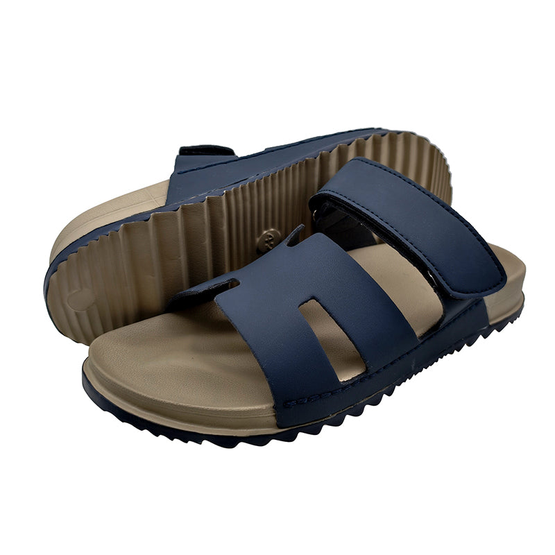 Men PU Leather Slide Sandals Adjustable Strap Non Slip Summer Casual Slippers